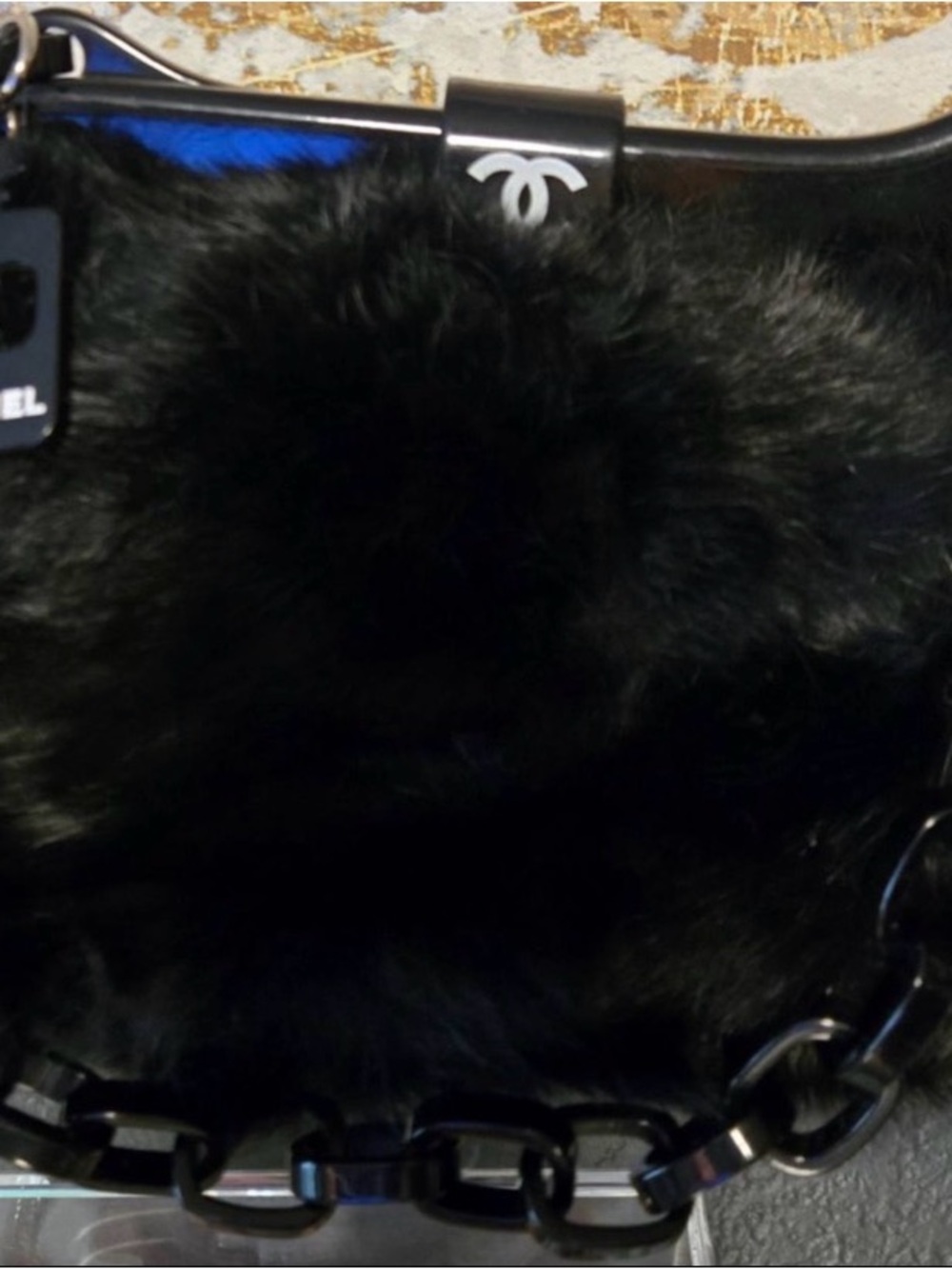 Unbranded Black real Fur & Patent Leather Shoulder Bag with Chain Strap - Picture 15 of 15